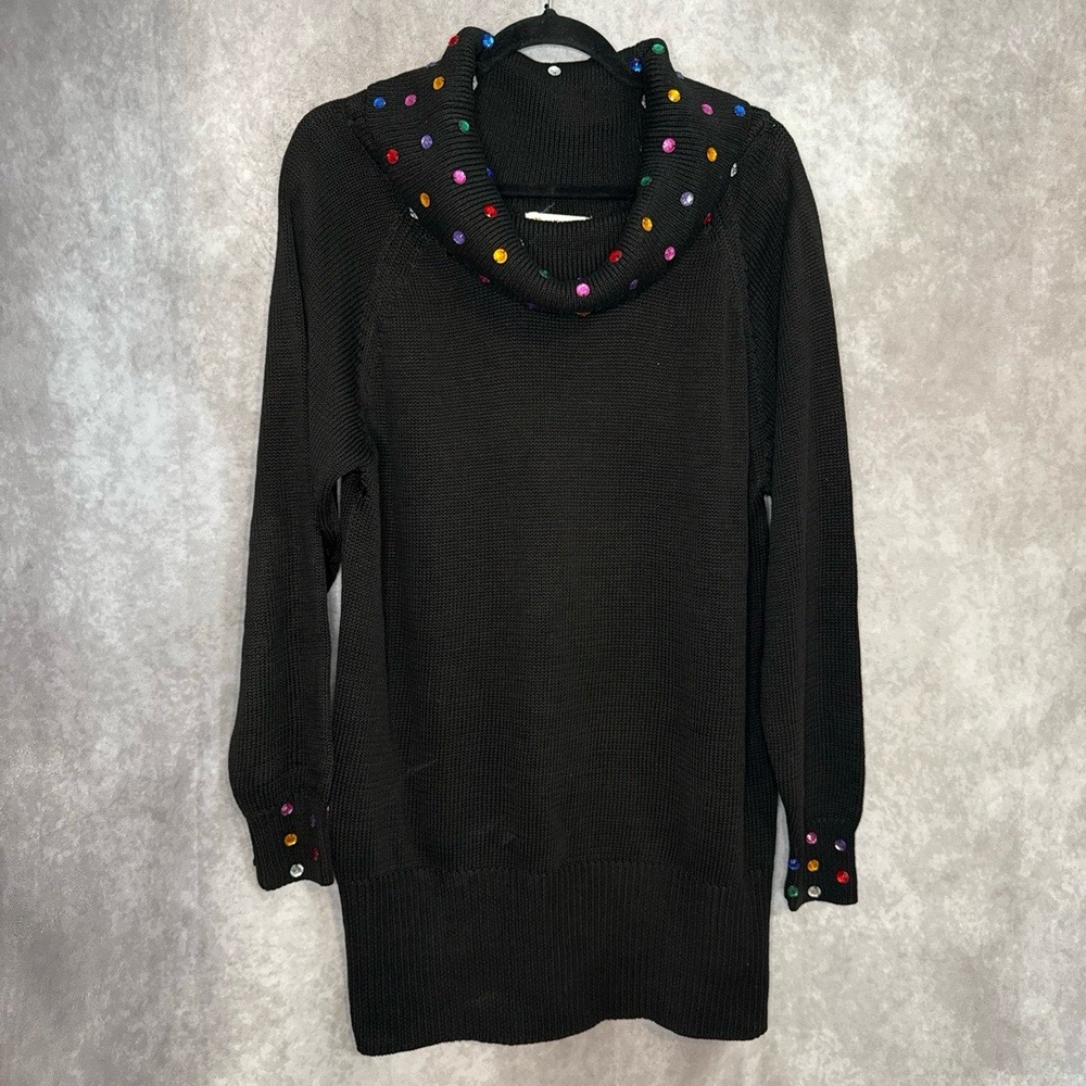 Vintage 90's Huntington Ridge Jeweled‎ Tunic Sweater Dress Cowl Neck Size Large